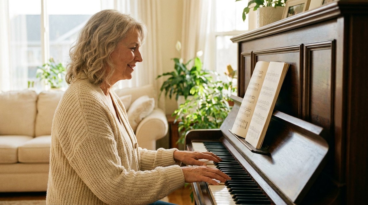 Playing songs on the piano at home with the 4 magic chords