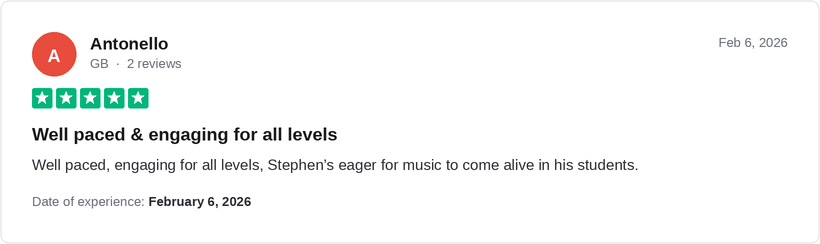 5-star Trustpilot review by Antonello for Ridley Academy