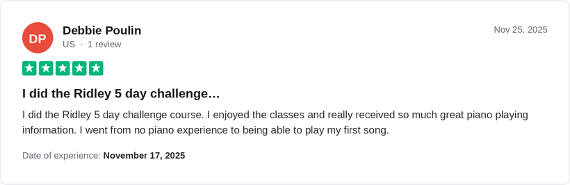 5-star Trustpilot review by Debbie Poulin for Ridley Academy