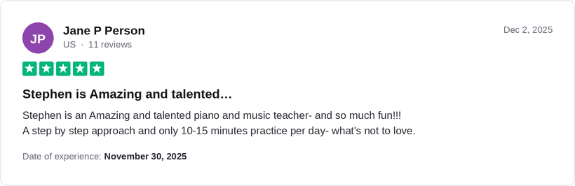 5-star Trustpilot review by Jane P Person for Ridley Academy