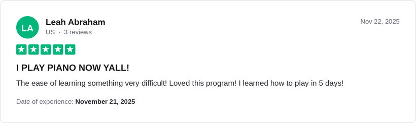 5-star Trustpilot review by Leah Abraham for Ridley Academy