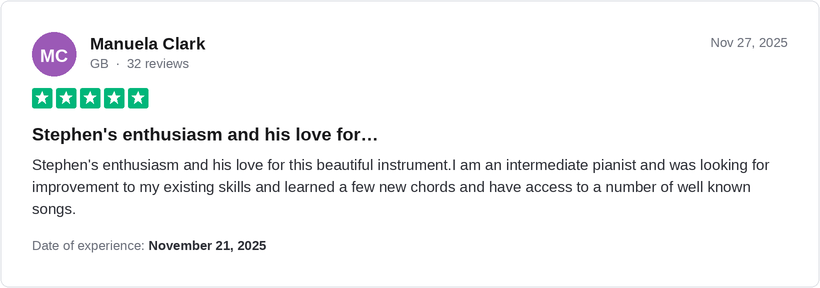 5-star Trustpilot review by Manuela Clark for Ridley Academy