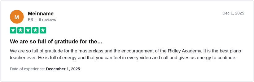 5-star Trustpilot review by Meinname for Ridley Academy