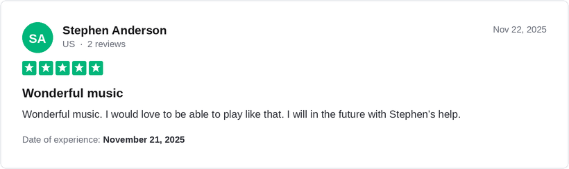 5-star Trustpilot review by Stephen Anderson for Ridley Academy