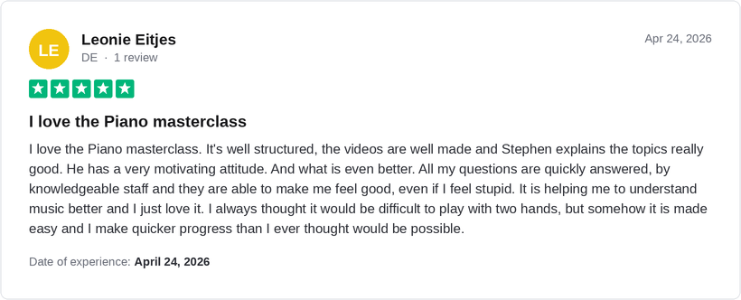 5-star Trustpilot review by Leonie Eitjes for Ridley Academy
