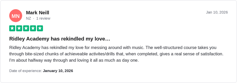 5-star Trustpilot review by Mark Neill for Ridley Academy