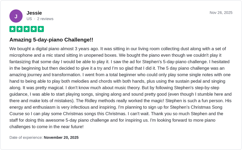 5-star Trustpilot review by Jessie for Ridley Academy